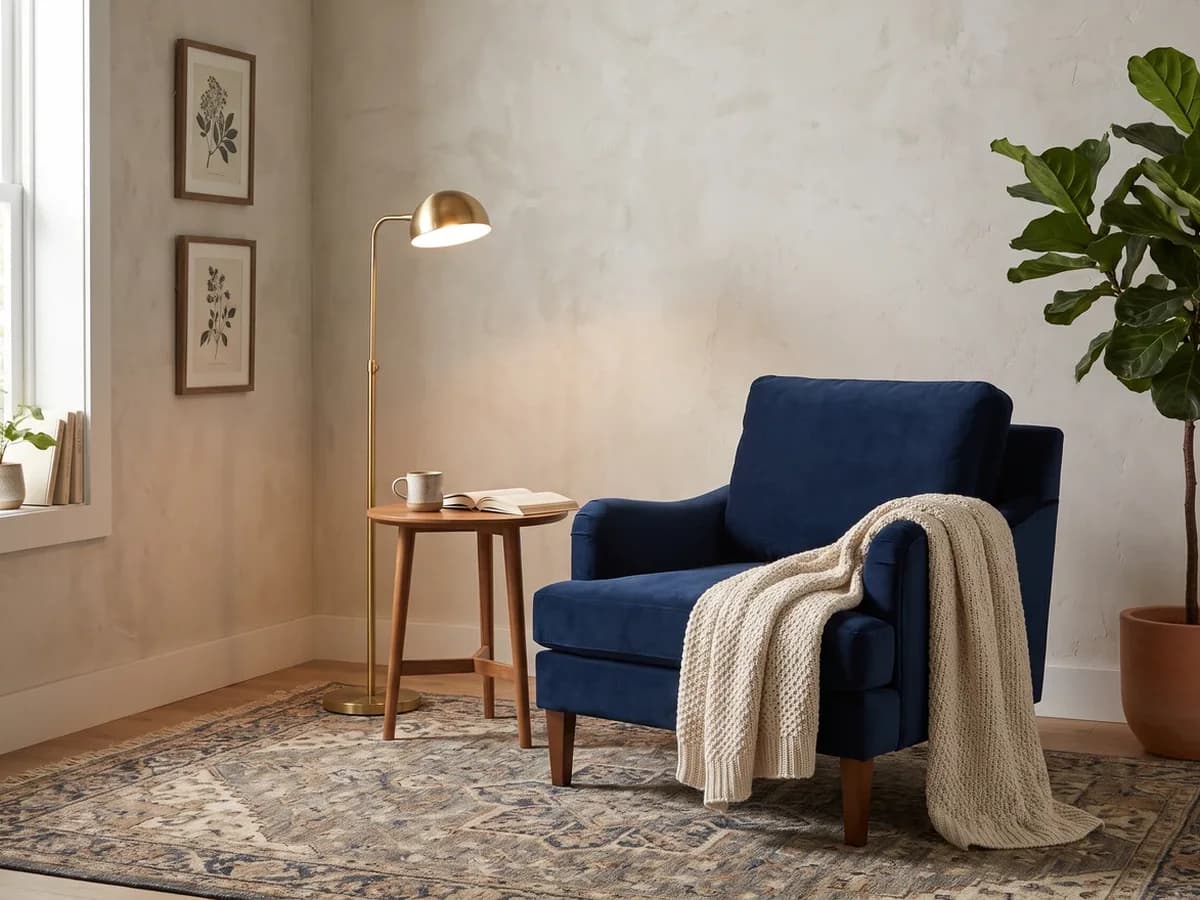 Furniture composited into a styled lifestyle room scene — After Editing